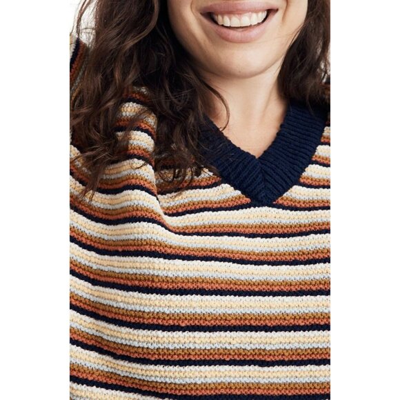 Madewell Arden V-Neck Crop Pullover Cotton Sweater Stripe Yellow SZ M NWT - Picture 4 of 4